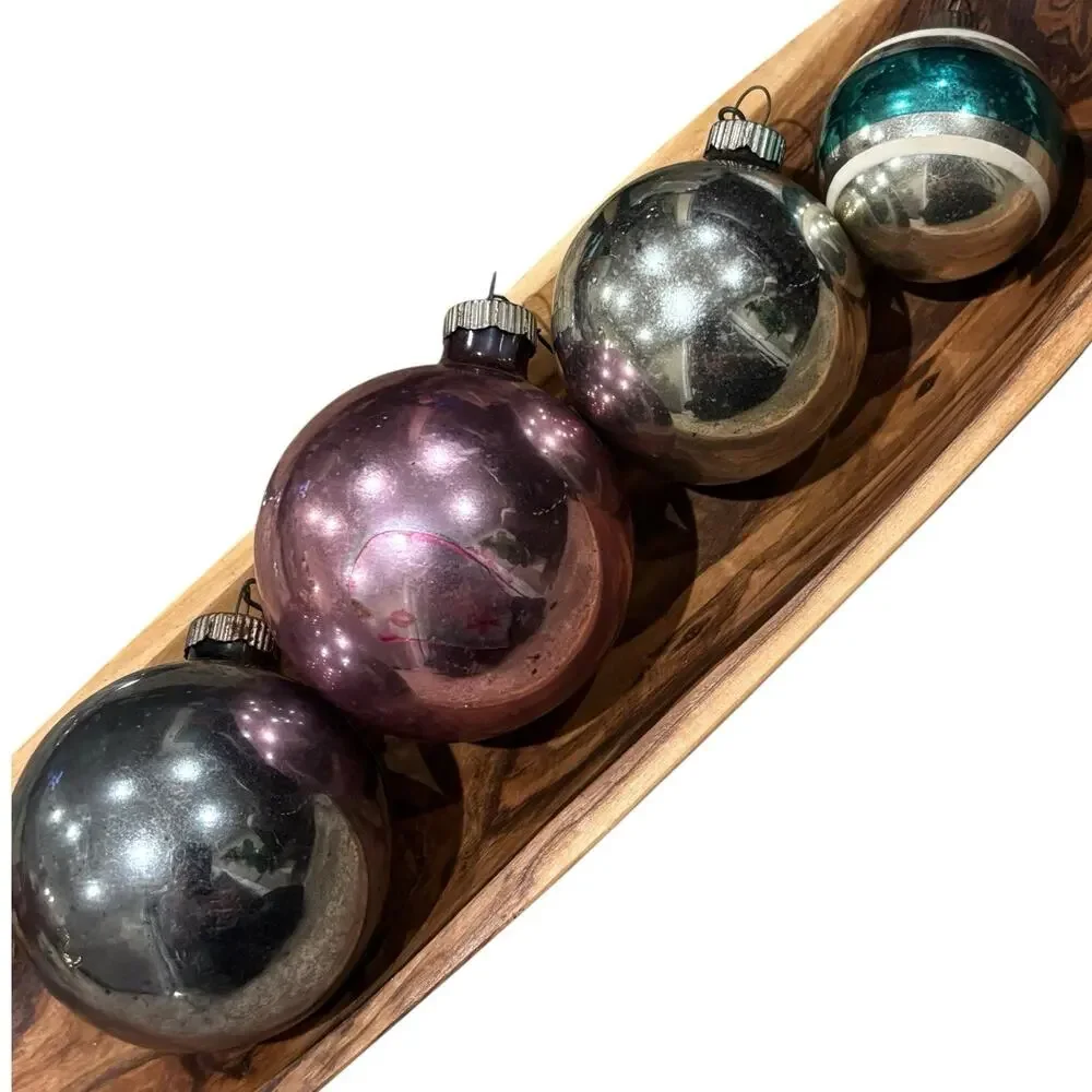 Vintage Shiny Brite Mercury Glass Ornaments Mixed Sizes Purple Silver Stripe MCM